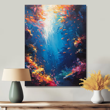 Blue orange coral clownfish Marine life - Coral Framed Canvas Art